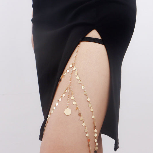 Sexy Night Geometric Sequin Tassel Leg Chain Accessory Spice Girl Disc Coin Leg Ring Foot Jewelry