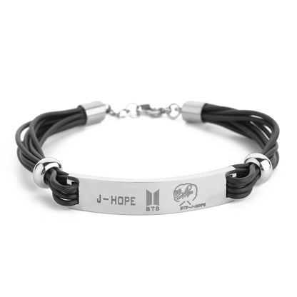 BTS BTS Fashion Silicone Leather Rope Bracelet Bracelet Sport Titanium Steel Bracelet