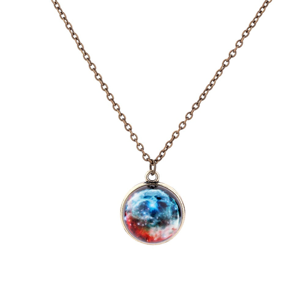 Fashion Simple Planet Luminous Necklace Handmade Double-sided Glass Ball Pendant Jewelry