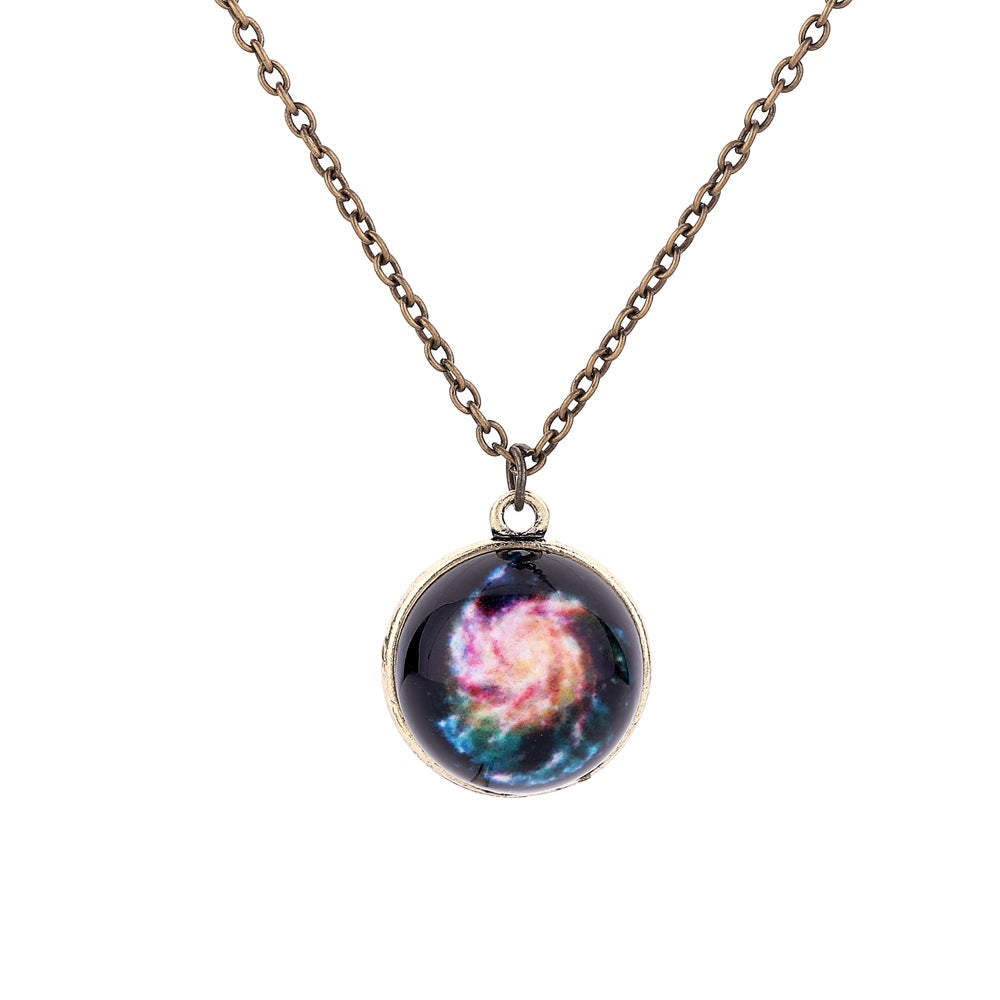 Fashion Simple Planet Luminous Necklace Handmade Double-sided Glass Ball Pendant Jewelry