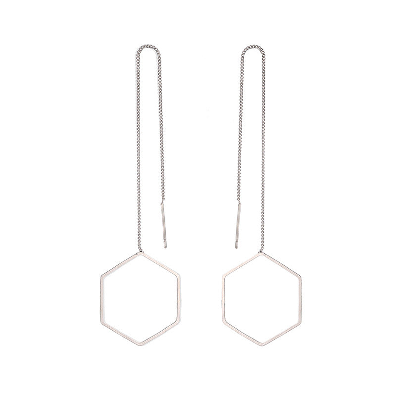Creative Tassel Geometric Long Stud Earrings Female Fashion Simple Love Triangle Hexagonal Ear Wire