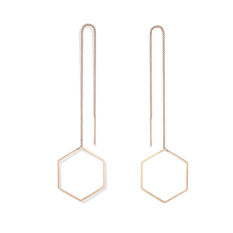 Creative Tassel Geometric Long Stud Earrings Female Fashion Simple Love Triangle Hexagonal Ear Wire