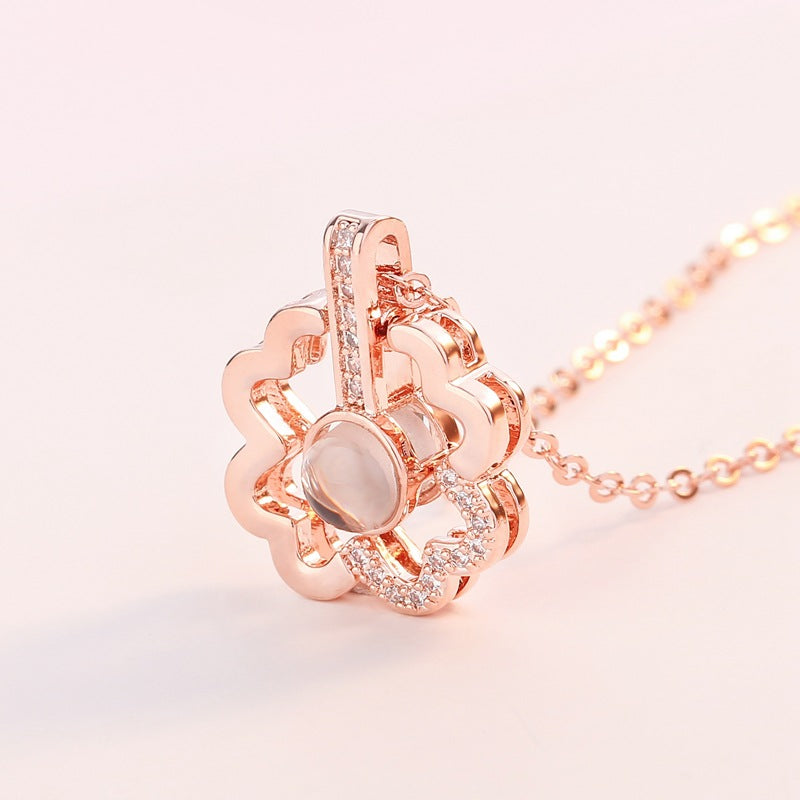 Fashion same style projection necklace rose gold 1 languages I love you pendant diamond jewelry