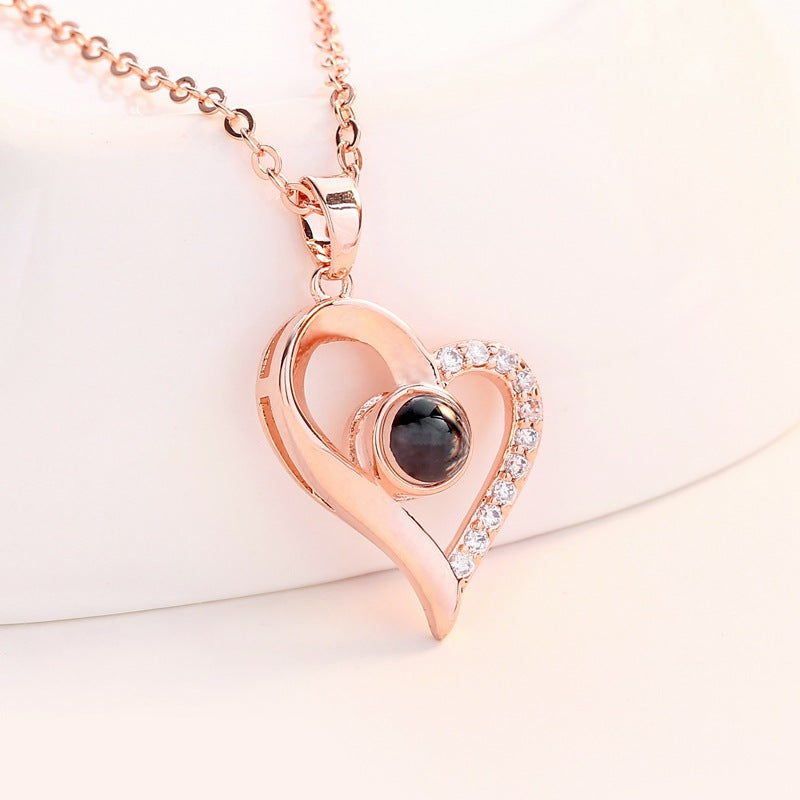 Fashion same style projection necklace rose gold 1 languages I love you pendant diamond jewelry