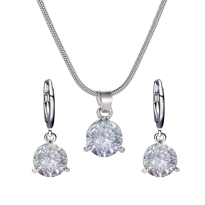 Fashion Temperament Jewelry Necklace Earrings Two-Piece Set Round Multicolor Zircon Pendant Set