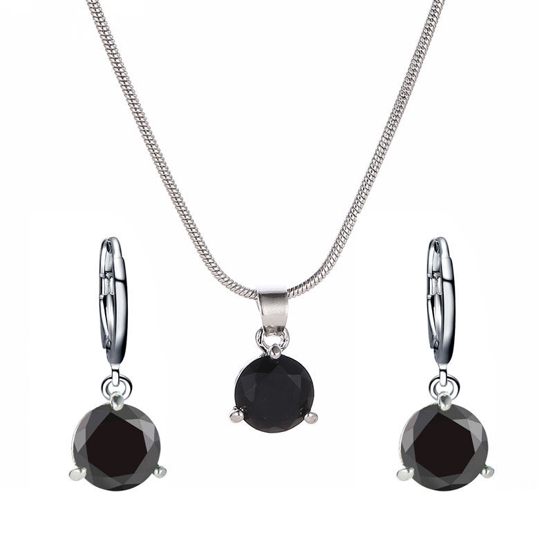 Fashion Temperament Jewelry Necklace Earrings Two-Piece Set Round Multicolor Zircon Pendant Set