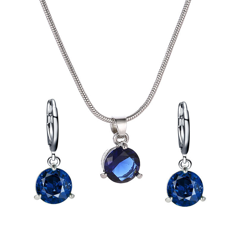 Fashion Temperament Jewelry Necklace Earrings Two-Piece Set Round Multicolor Zircon Pendant Set