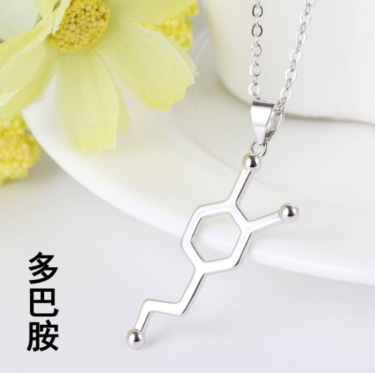 Jewelry Chemical Structure Molecule Dopamine Necklace Geometric Figure Pendant