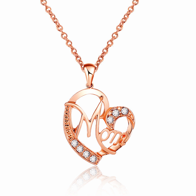 Creative Necklace Ladies Versatile MOM Heart Diamond Necklace Female Pendant