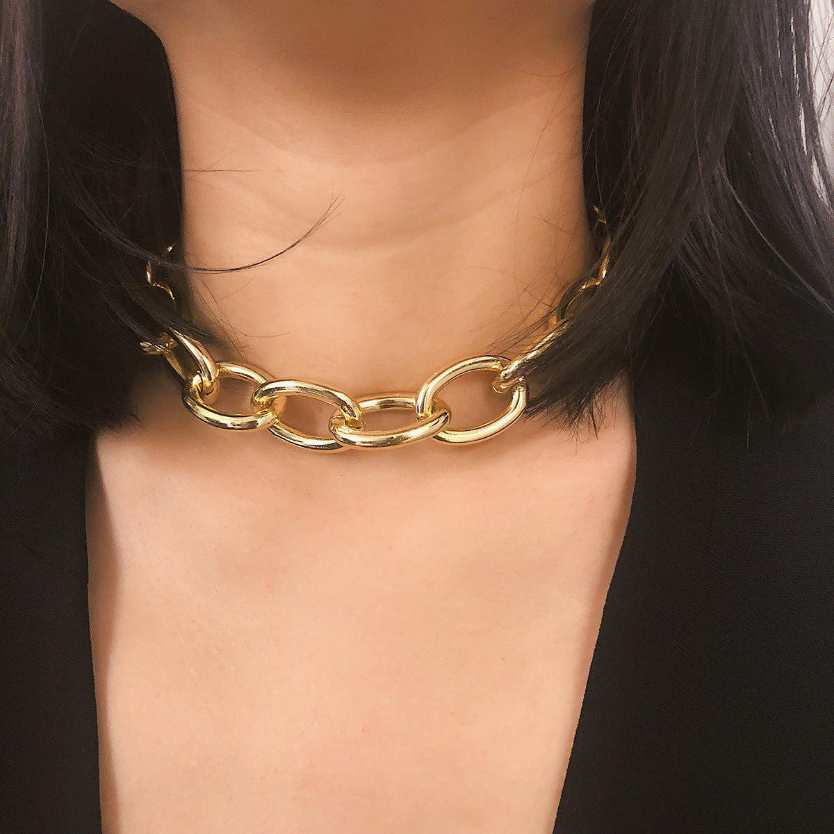 Jewelry Simple Personality Metal Chain Necklace Necklace Female Exaggerated Frosted Punk Short Necklace