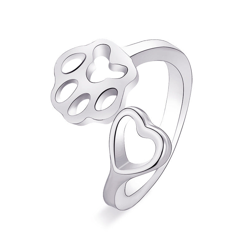 Simple dog paw ring creative hollow love dog paw opening ring tail ring female