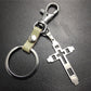 Grid Hollow Cross Stainless Steel Pendant Leather Keychain Couple Gift Small Gift