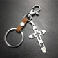 Grid Hollow Cross Stainless Steel Pendant Leather Keychain Couple Gift Small Gift
