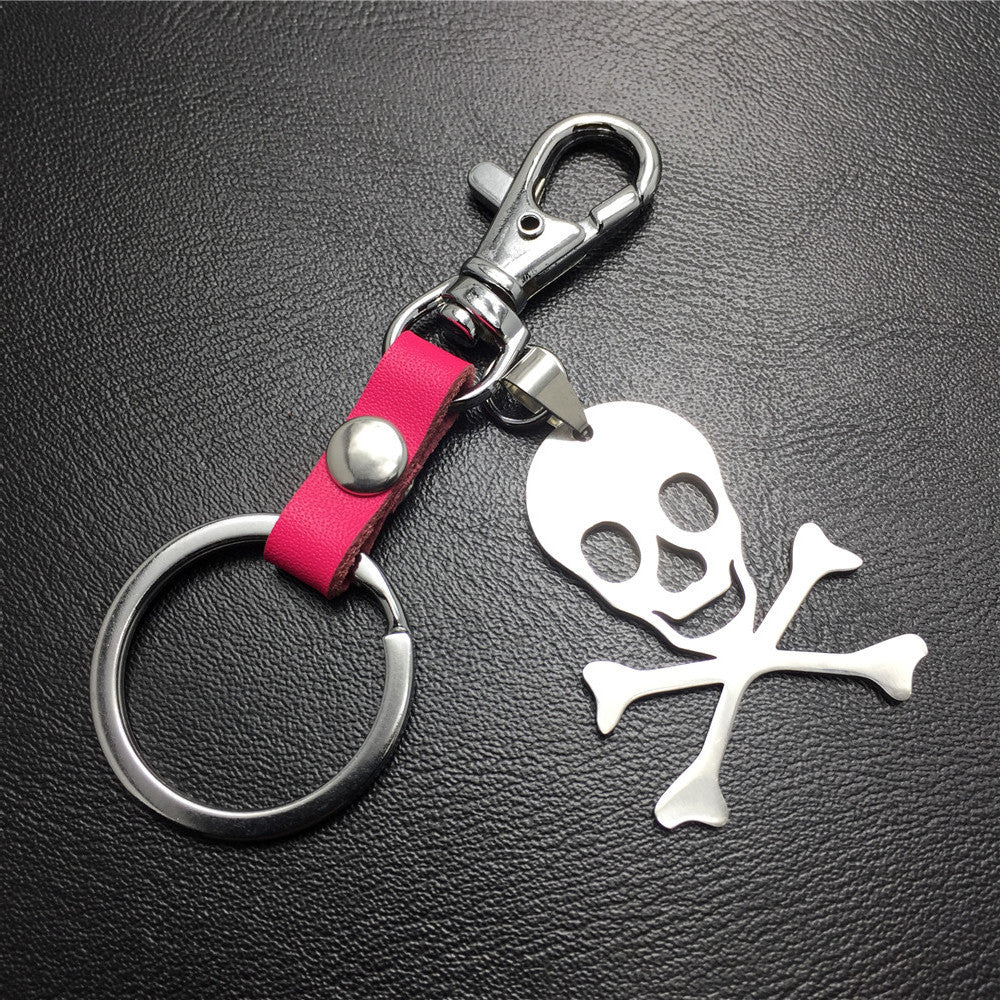 Skull Titanium Steel Pendant Stainless Steel Keychain Leather Waist Hanging Ladies Bag Ornament Men's Jewelry