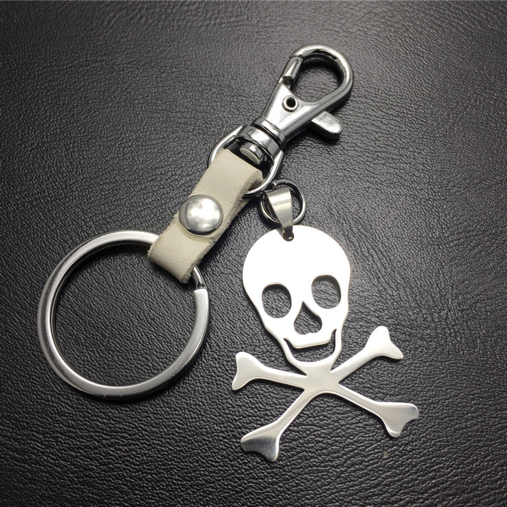 Skull Titanium Steel Pendant Stainless Steel Keychain Leather Waist Hanging Ladies Bag Ornament Men's Jewelry