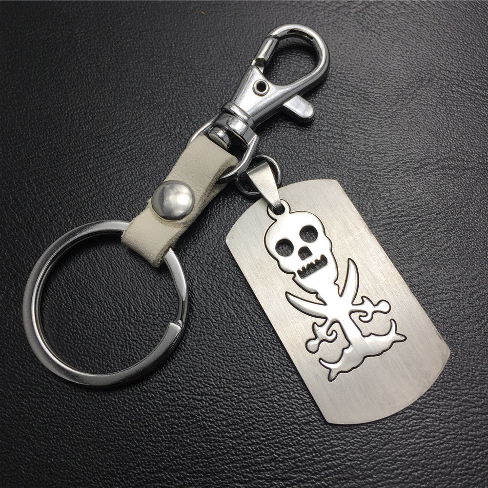 Double Skull Titanium Steel Pendant Pendant Stainless Steel Keychain Cowhide Waist Hanging Men's and Women's Jewelry