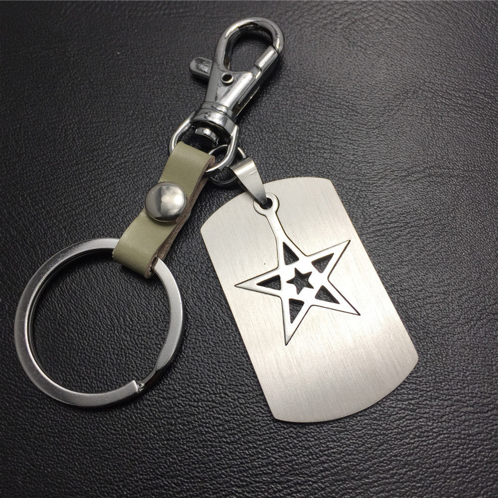 Five-pointed star double-layer titanium steel cowhide key chain stainless steel pendant men's waist hanging ladies bag pendant