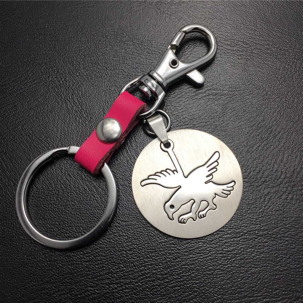 Earth Flying Eagle Cowhide Keychain Stainless Steel Pendant Titanium Steel Jewelry Waist Hanging Ladies Bag Pendant