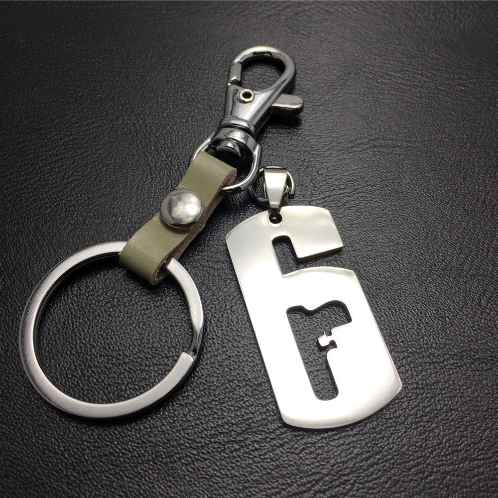 Rainbow 6 Lucky Car Keychain Stainless Steel Titanium Steel Pendant