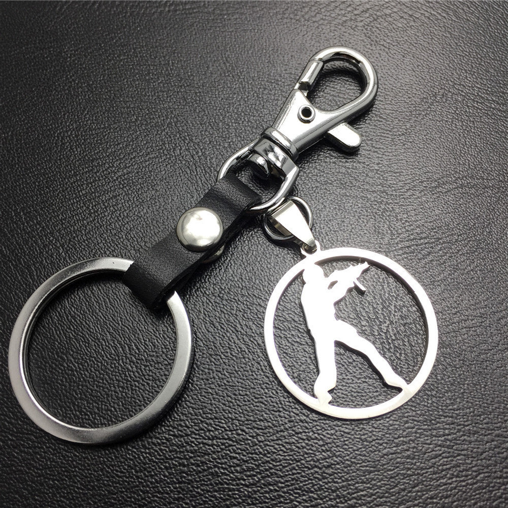 Anime game CSGO anti-terrorist stainless steel pendant leather key chain pendant multi-color optional