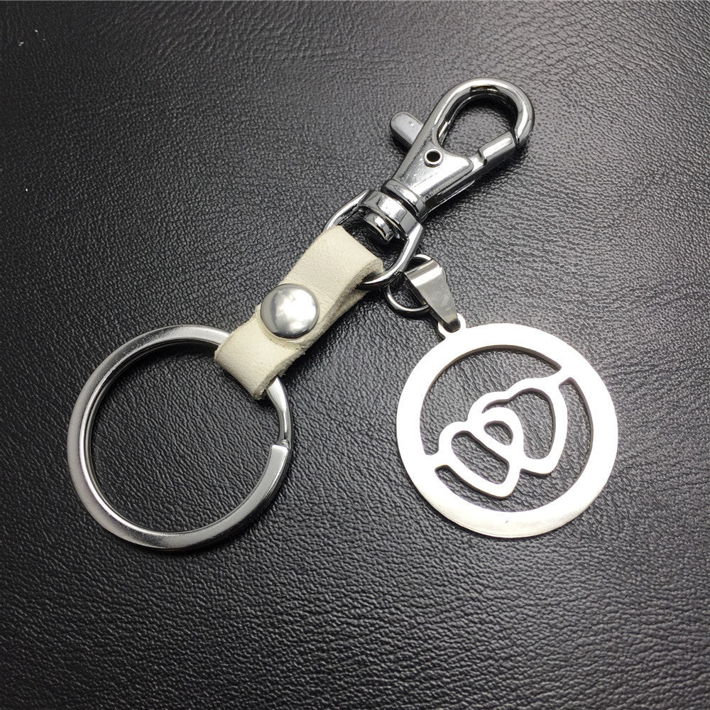 Double Heart Titanium Steel Pendant Leather Keychain Bag Luggage Tag Logo Couple Gift