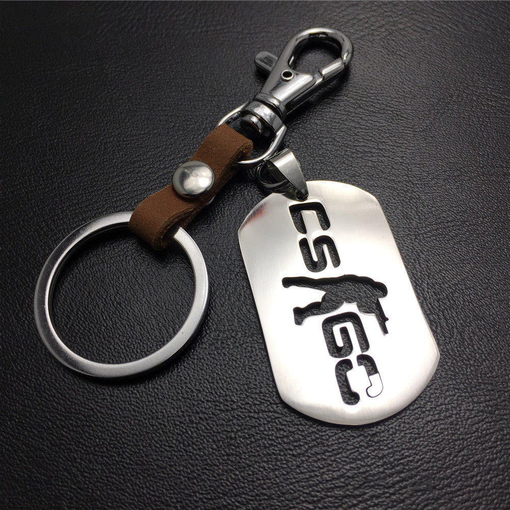 Anime Game CSGO Counter Strike Stainless Steel Pendant Leather Keychain Dog Buckle Waist Hanging Waist Decoration