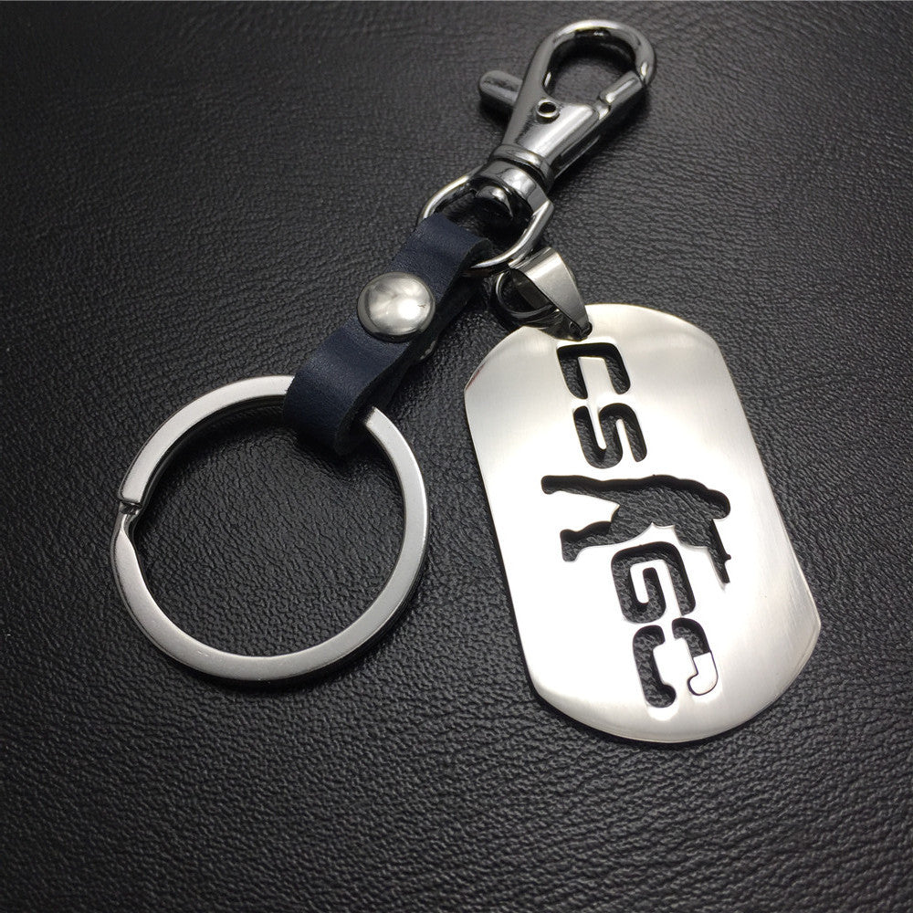 Anime Game CSGO Counter Strike Stainless Steel Pendant Leather Keychain Dog Buckle Waist Hanging Waist Decoration