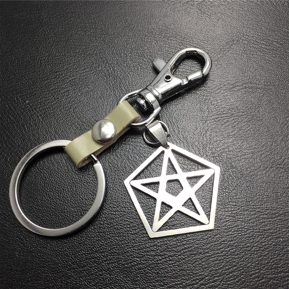 Five-pointed star pentagon stainless steel leather key chain waist bag bag pendant clothing accessories