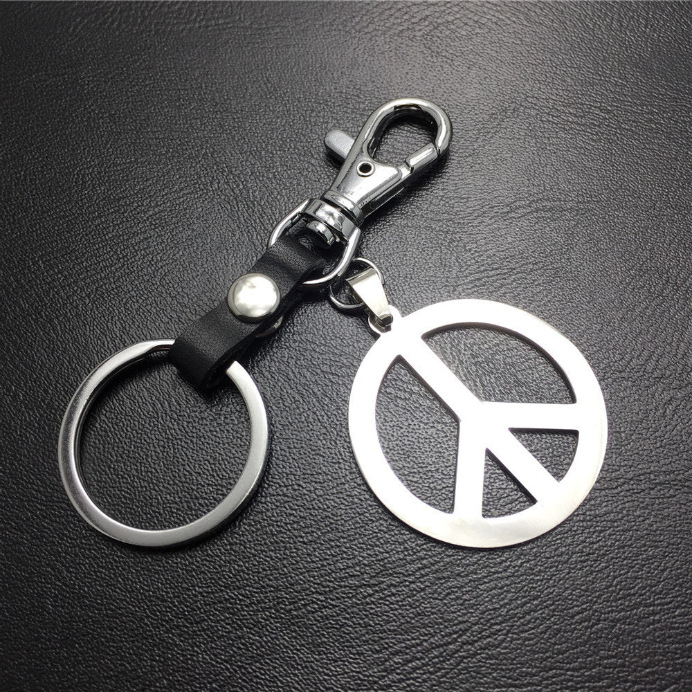 Anti-war symbol titanium steel pendant stainless steel key pendant cowhide connecting piece Valentine's Day gift world peace