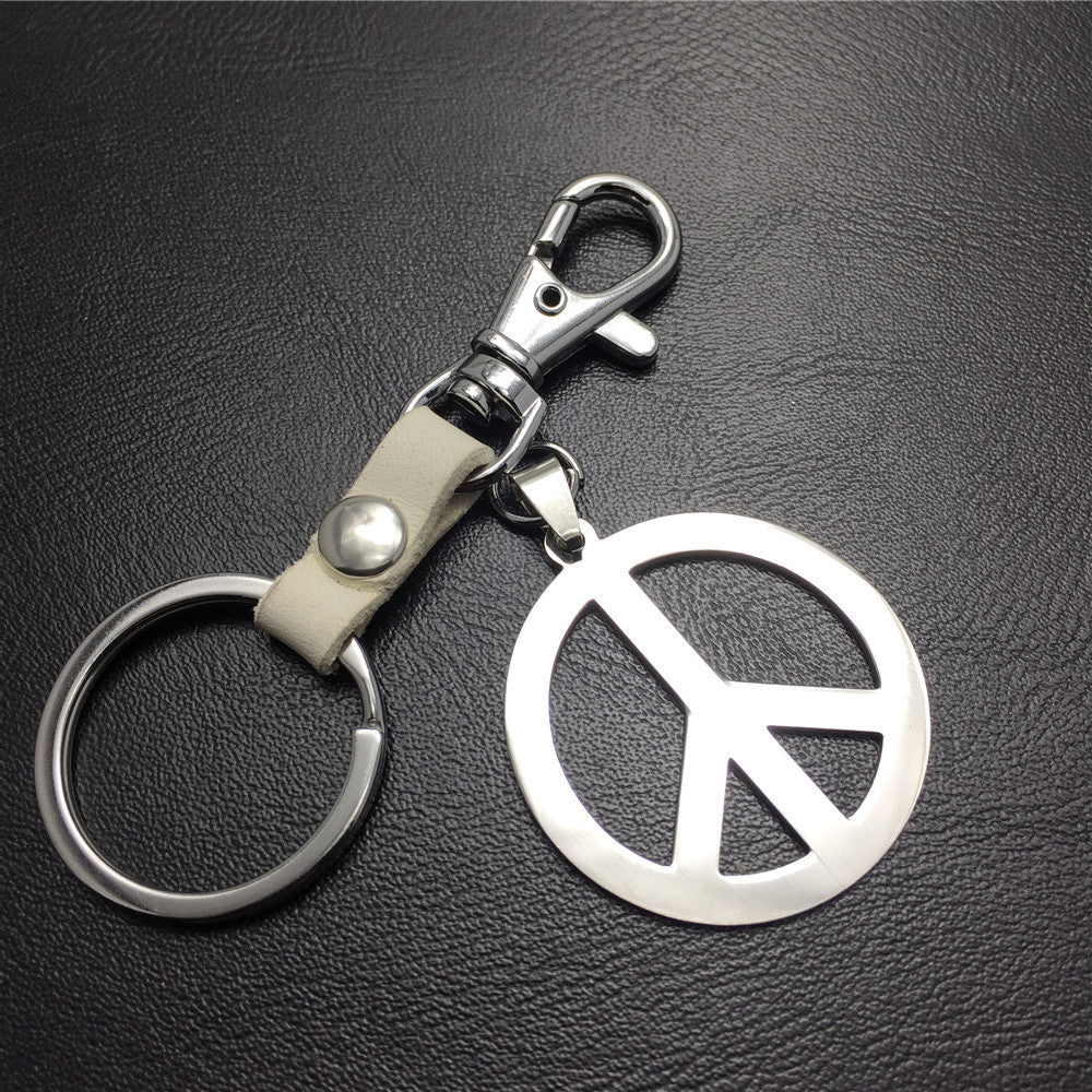 Anti-war symbol titanium steel pendant stainless steel key pendant cowhide connecting piece Valentine's Day gift world peace