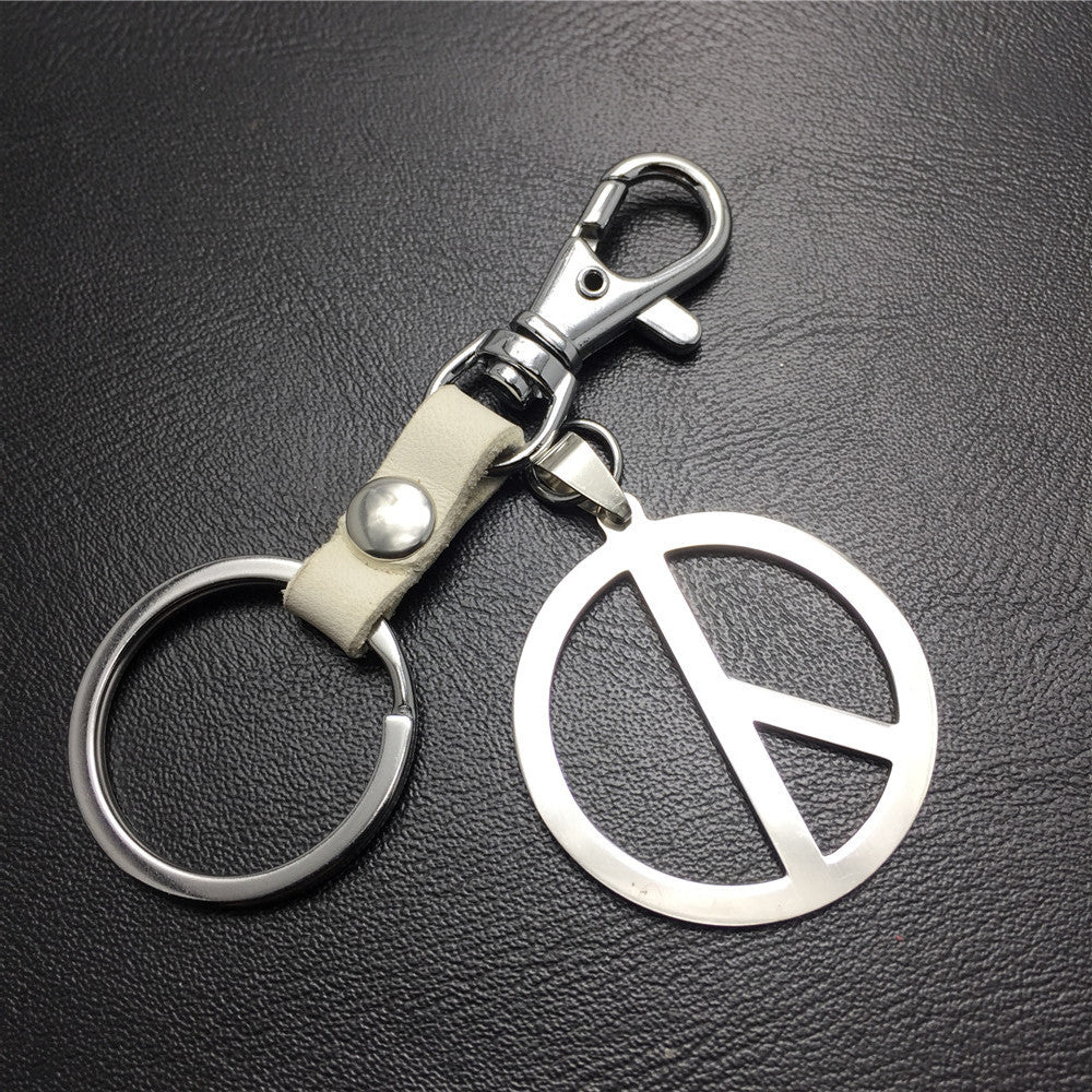 Quan Zhilong GD anti-war logo stainless steel key chain pendant cowhide connection piece Valentine's Day gift world peace