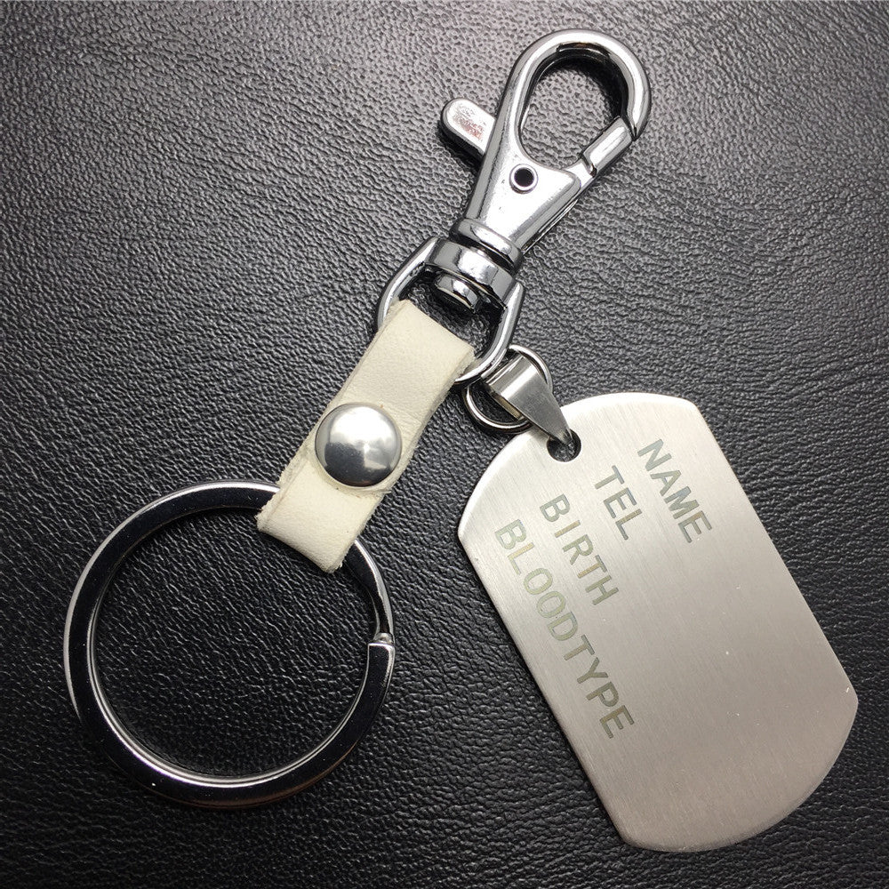 Military ID card dog tag stainless steel pendant titanium steel jewelry key chain pendant cowhide pet identification tag