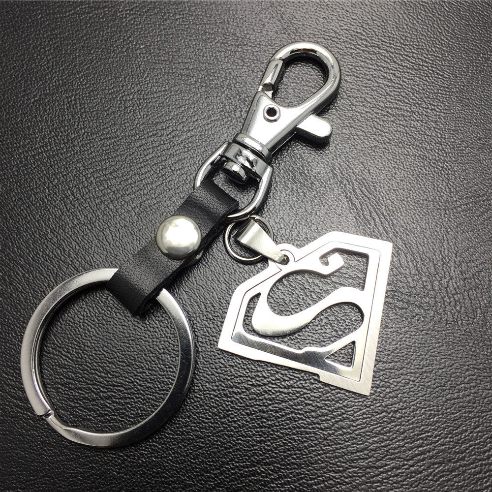 Game surrounding superman Superman logo double-layer stainless steel pendant leather keychain