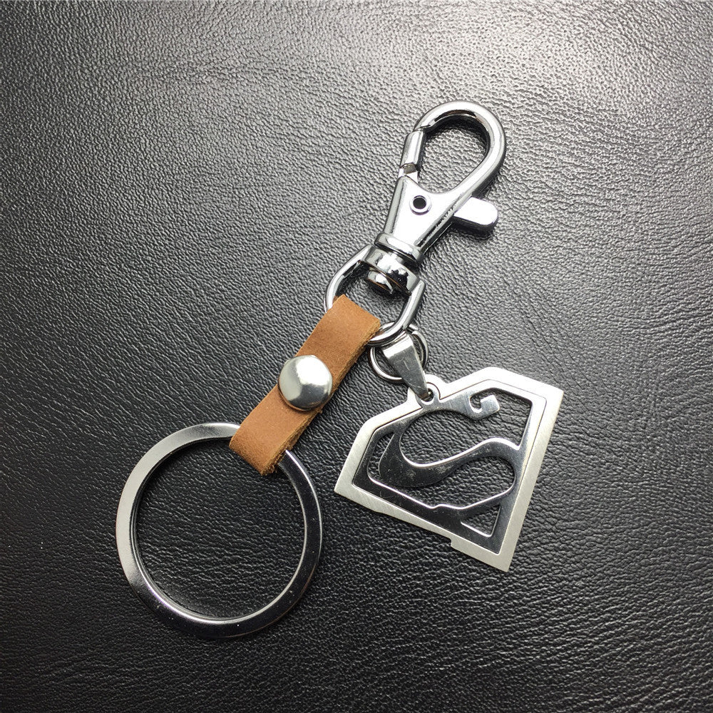 Game surrounding superman Superman logo double-layer stainless steel pendant leather keychain