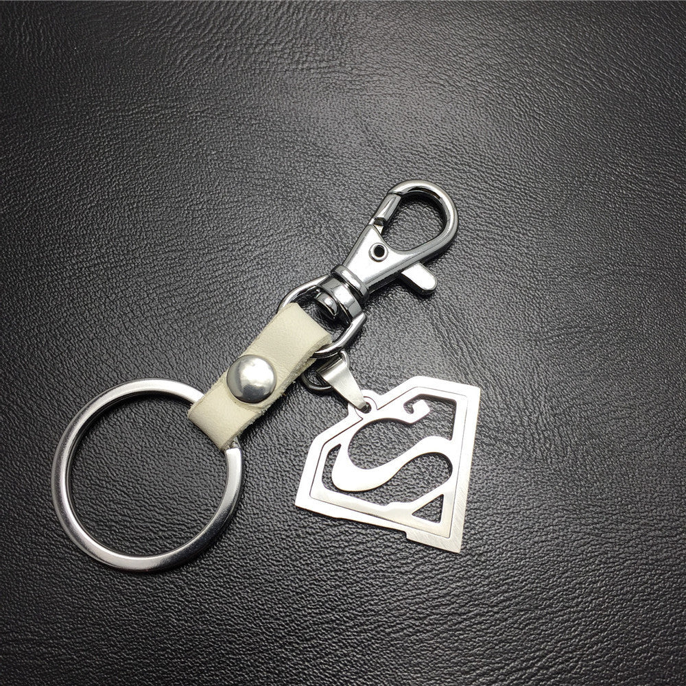 Game surrounding superman Superman logo double-layer stainless steel pendant leather keychain