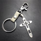 Grid Hollow Cross Stainless Steel Pendant Leather Keychain Couple Gift Small Gift
