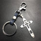 Grid Hollow Cross Stainless Steel Pendant Leather Keychain Couple Gift Small Gift