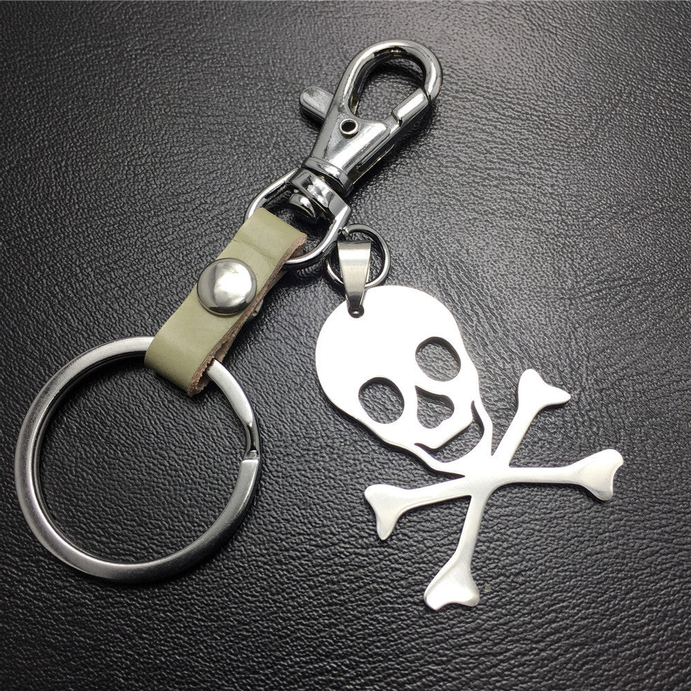 Skull Titanium Steel Pendant Stainless Steel Keychain Leather Waist Hanging Ladies Bag Ornament Men's Jewelry