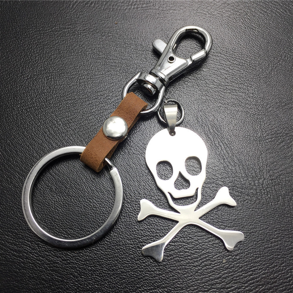 Skull Titanium Steel Pendant Stainless Steel Keychain Leather Waist Hanging Ladies Bag Ornament Men's Jewelry