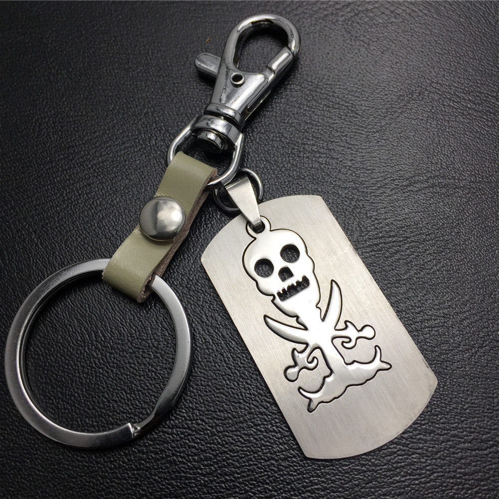 Double Skull Titanium Steel Pendant Pendant Stainless Steel Keychain Cowhide Waist Hanging Men's and Women's Jewelry