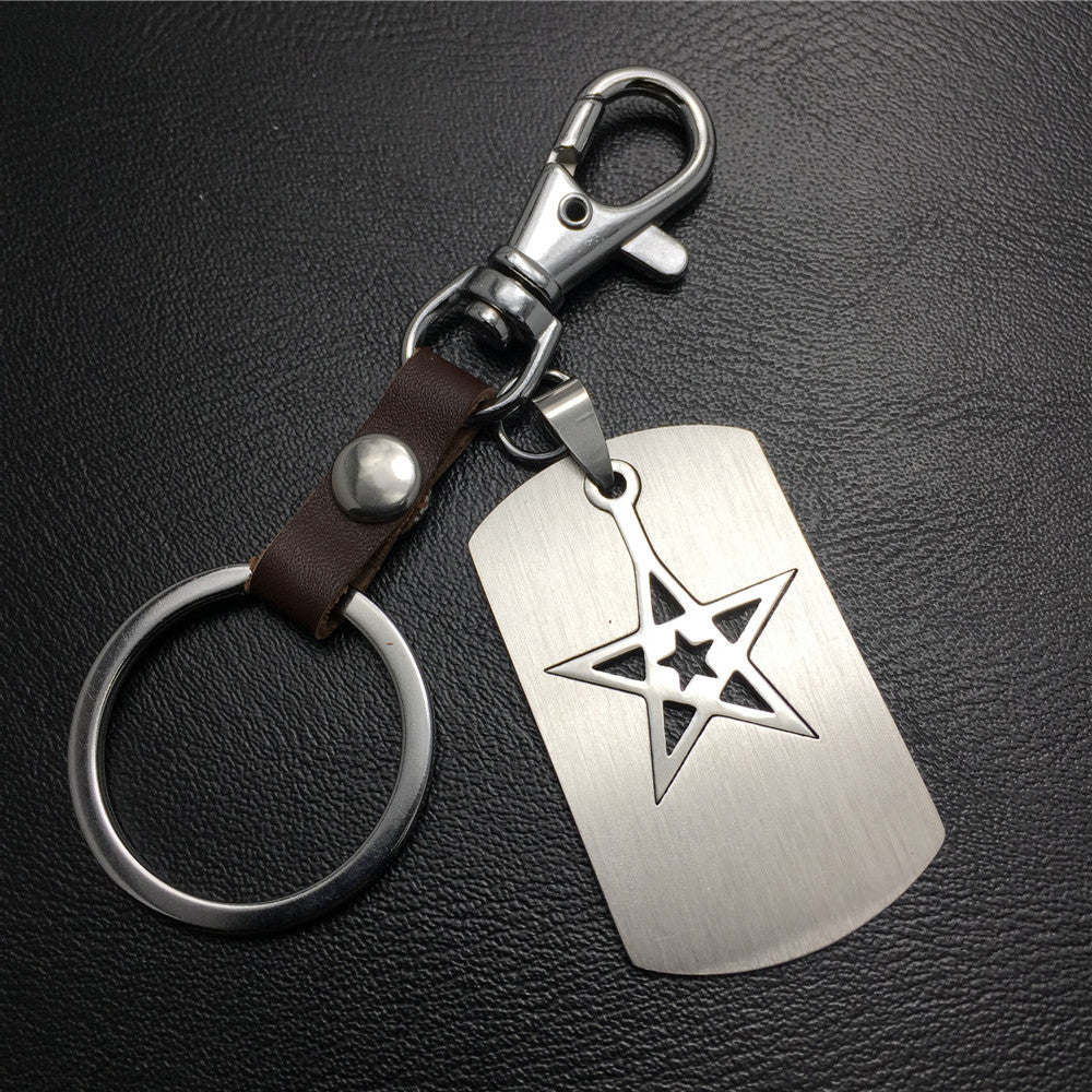 Five-pointed star double-layer titanium steel cowhide key chain stainless steel pendant men's waist hanging ladies bag pendant