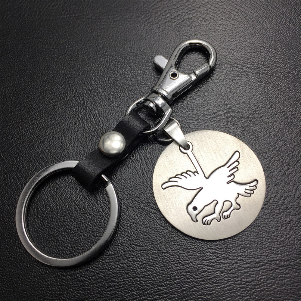 Earth Flying Eagle Cowhide Keychain Stainless Steel Pendant Titanium Steel Jewelry Waist Hanging Ladies Bag Pendant