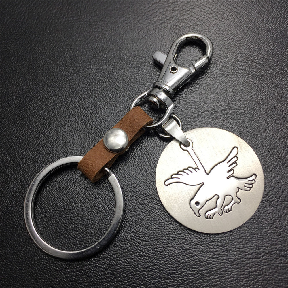 Earth Flying Eagle Cowhide Keychain Stainless Steel Pendant Titanium Steel Jewelry Waist Hanging Ladies Bag Pendant