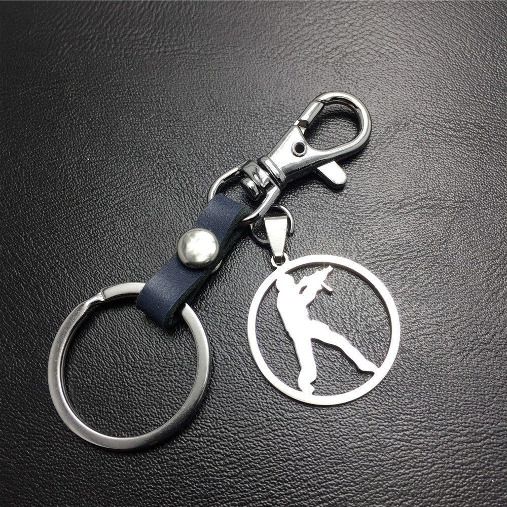 Anime game CSGO anti-terrorist stainless steel pendant leather key chain pendant multi-color optional