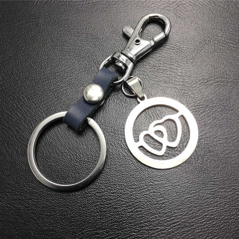 Double Heart Titanium Steel Pendant Leather Keychain Bag Luggage Tag Logo Couple Gift