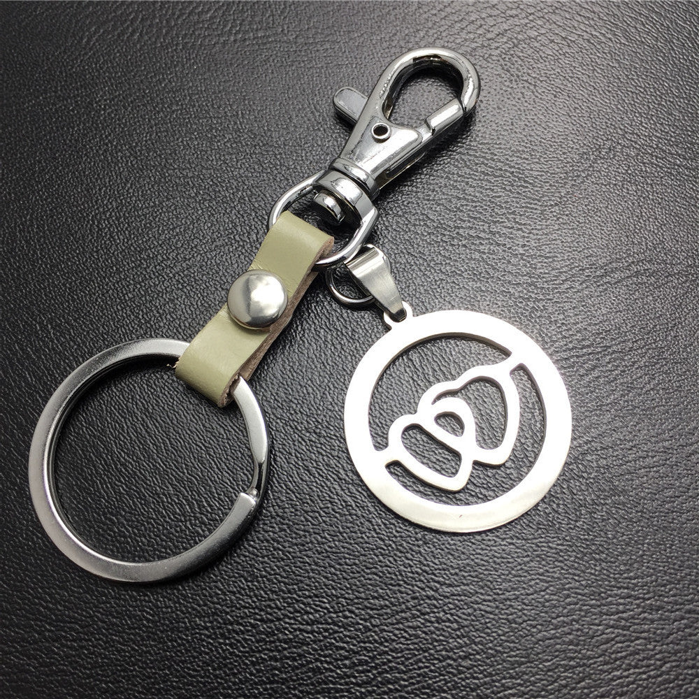 Double Heart Titanium Steel Pendant Leather Keychain Bag Luggage Tag Logo Couple Gift