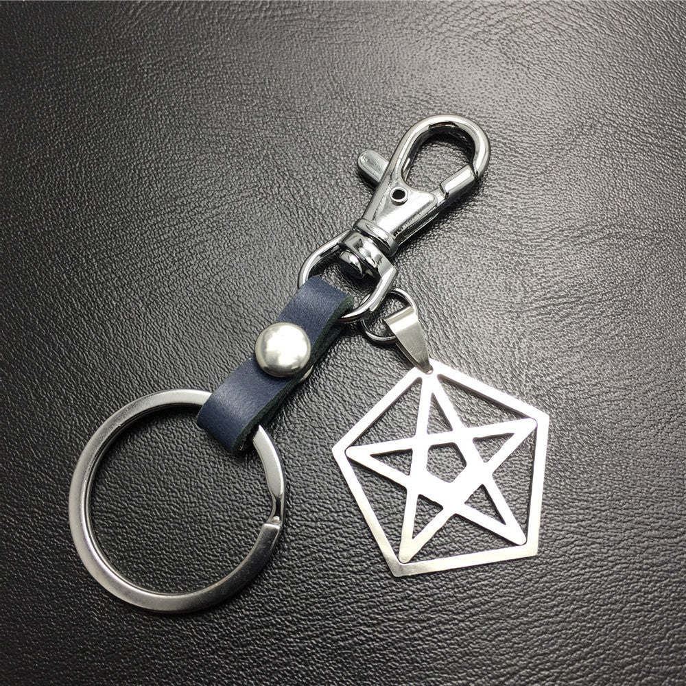 Five-pointed star pentagon stainless steel leather key chain waist bag bag pendant clothing accessories