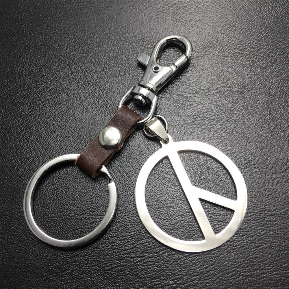 Quan Zhilong GD anti-war logo stainless steel key chain pendant cowhide connection piece Valentine's Day gift world peace