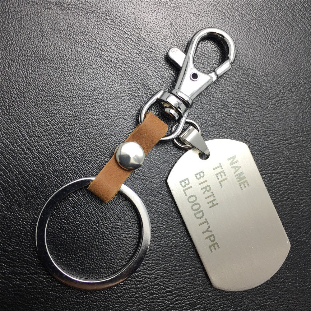Military ID card dog tag stainless steel pendant titanium steel jewelry key chain pendant cowhide pet identification tag