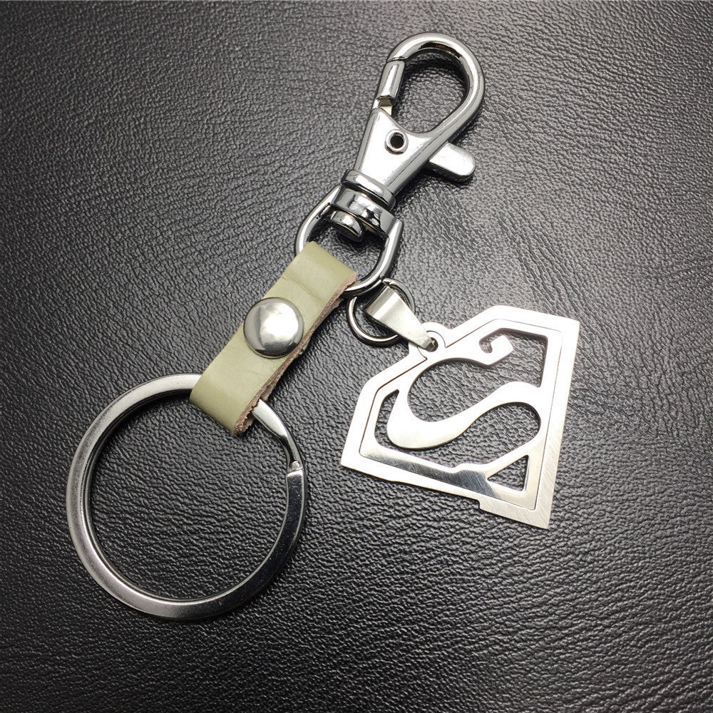 Game surrounding superman Superman logo double-layer stainless steel pendant leather keychain